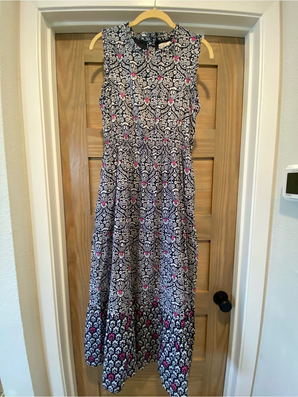 Roller Rabbit Navy, White & Pink Floral Maxi Dress